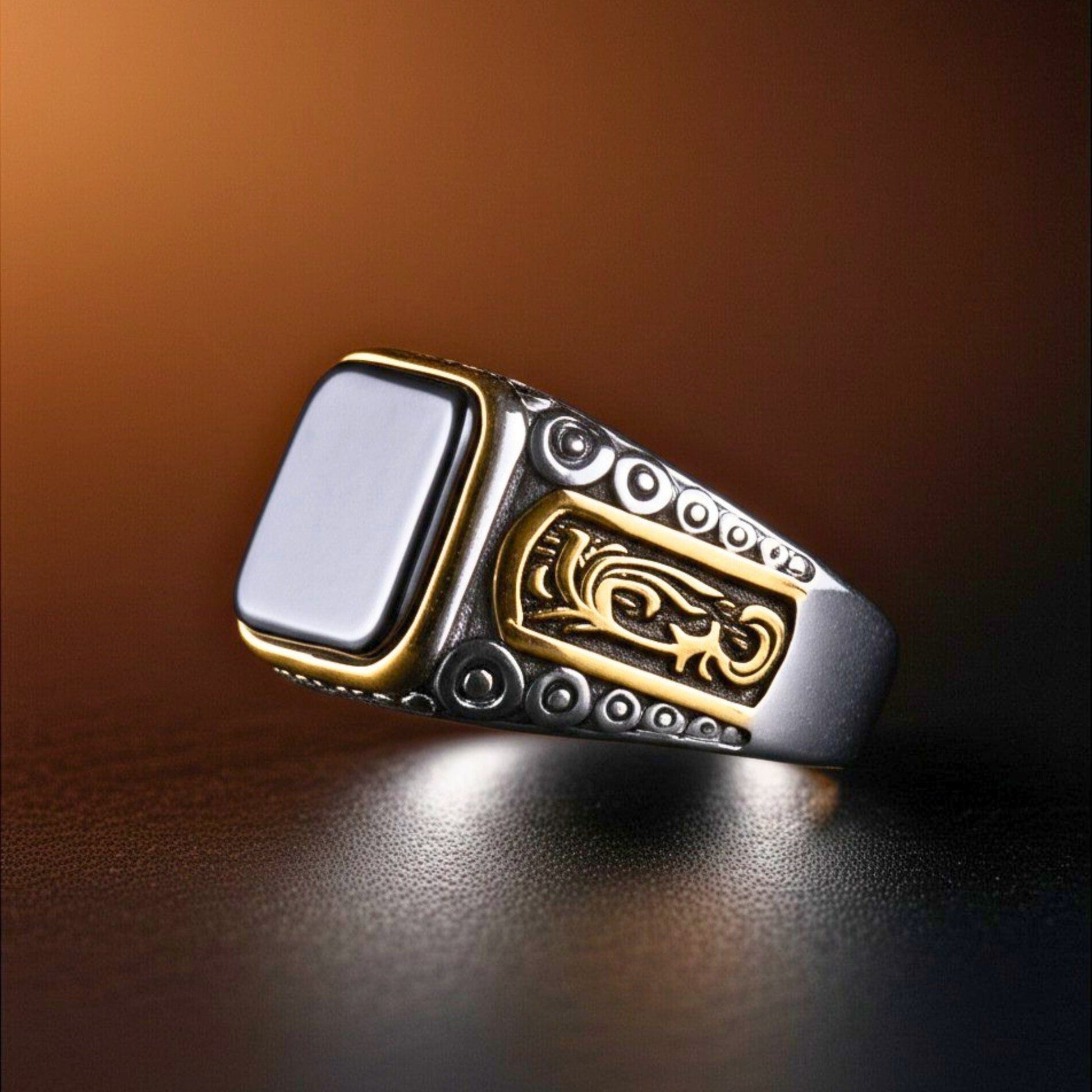 THE MEN THING Rings Royal Series - GOLDEN ABYSS RING - Pure Stainless Steel Men’s Steel-Gold-Plated Ring – Statement Luxury Jewelry (Size : 17-19-21-27)