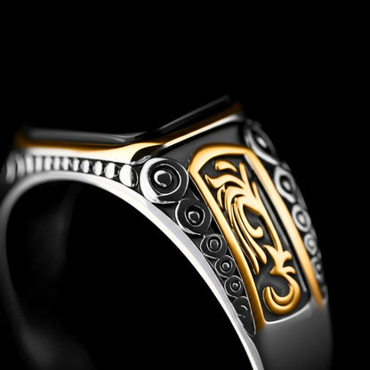 THE MEN THING Rings Royal Series - GOLDEN ABYSS RING - Pure Stainless Steel Men’s Steel-Gold-Plated Ring – Statement Luxury Jewelry (Size : 17-19-21-27)