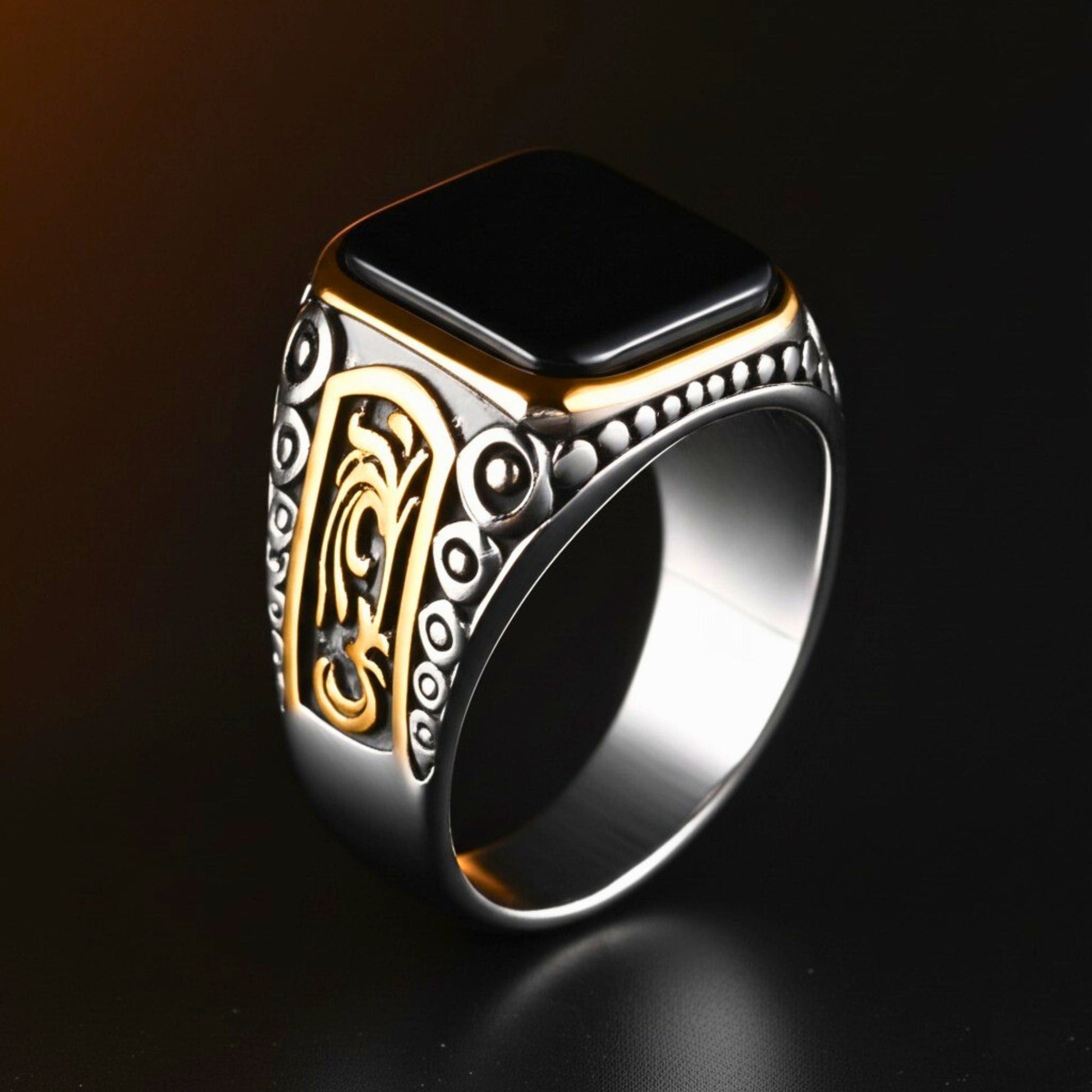 THE MEN THING Rings Royal Series - GOLDEN ABYSS RING - Pure Stainless Steel Men’s Steel-Gold-Plated Ring – Statement Luxury Jewelry (Size : 17-19-21-27)