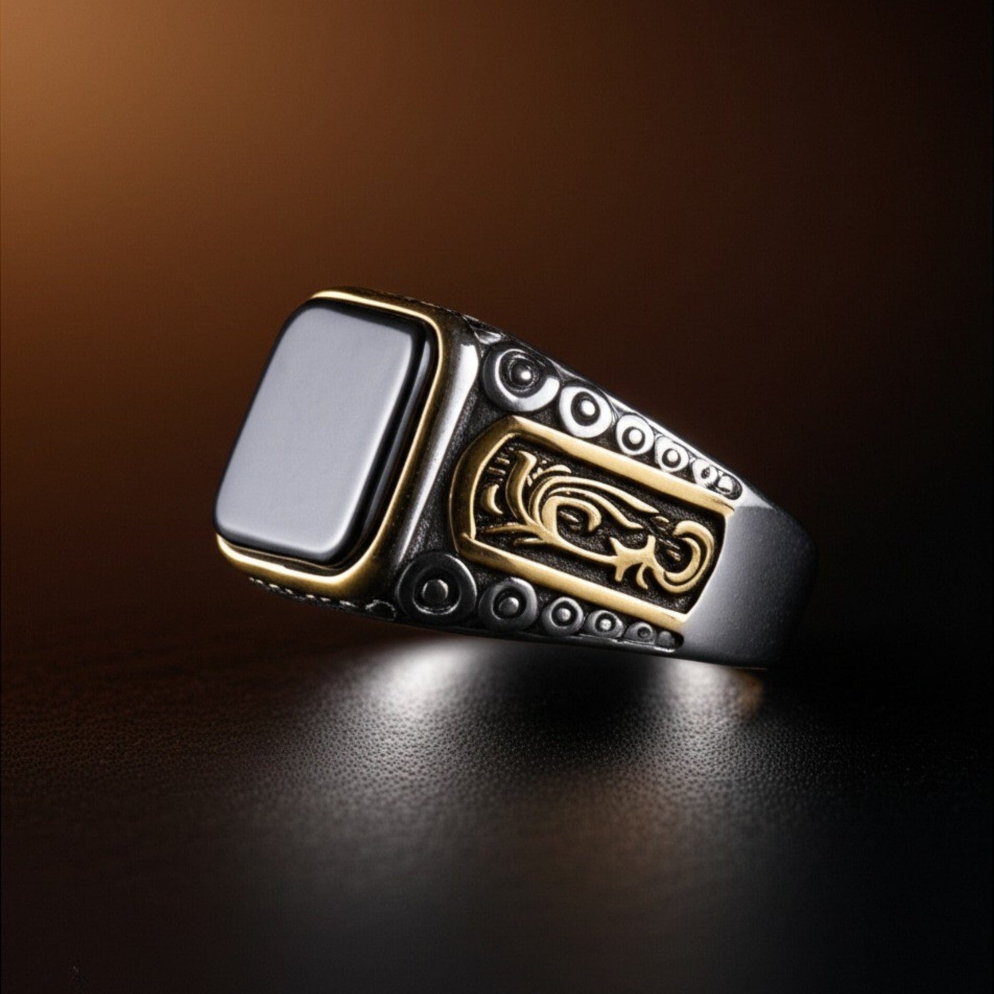 THE MEN THING Rings Royal Series - GOLDEN ABYSS RING - Pure Stainless Steel Men’s Steel-Gold-Plated Ring – Statement Luxury Jewelry (Size : 17-19-21-27)