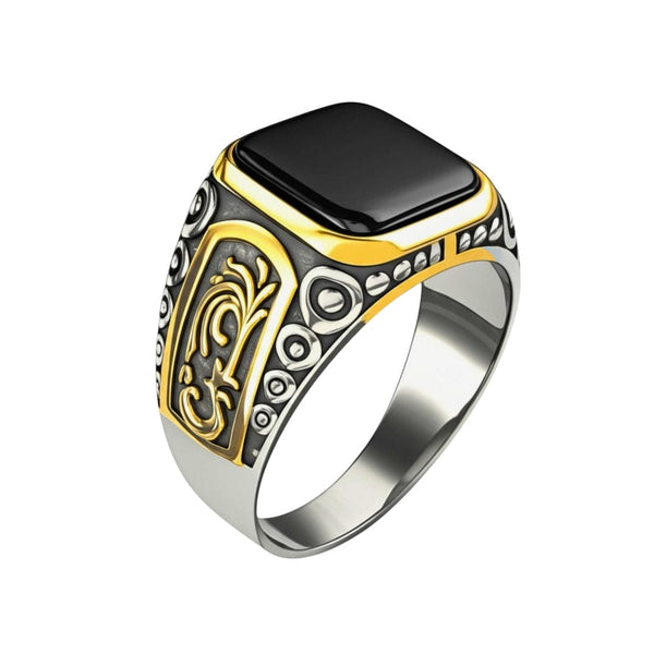 Royal Series - GOLDEN ABYSS RING - Pure Stainless Steel Men’s Steel-Gold-Plated Ring – Statement Luxury Jewelry (Size : 17-19-21-27)