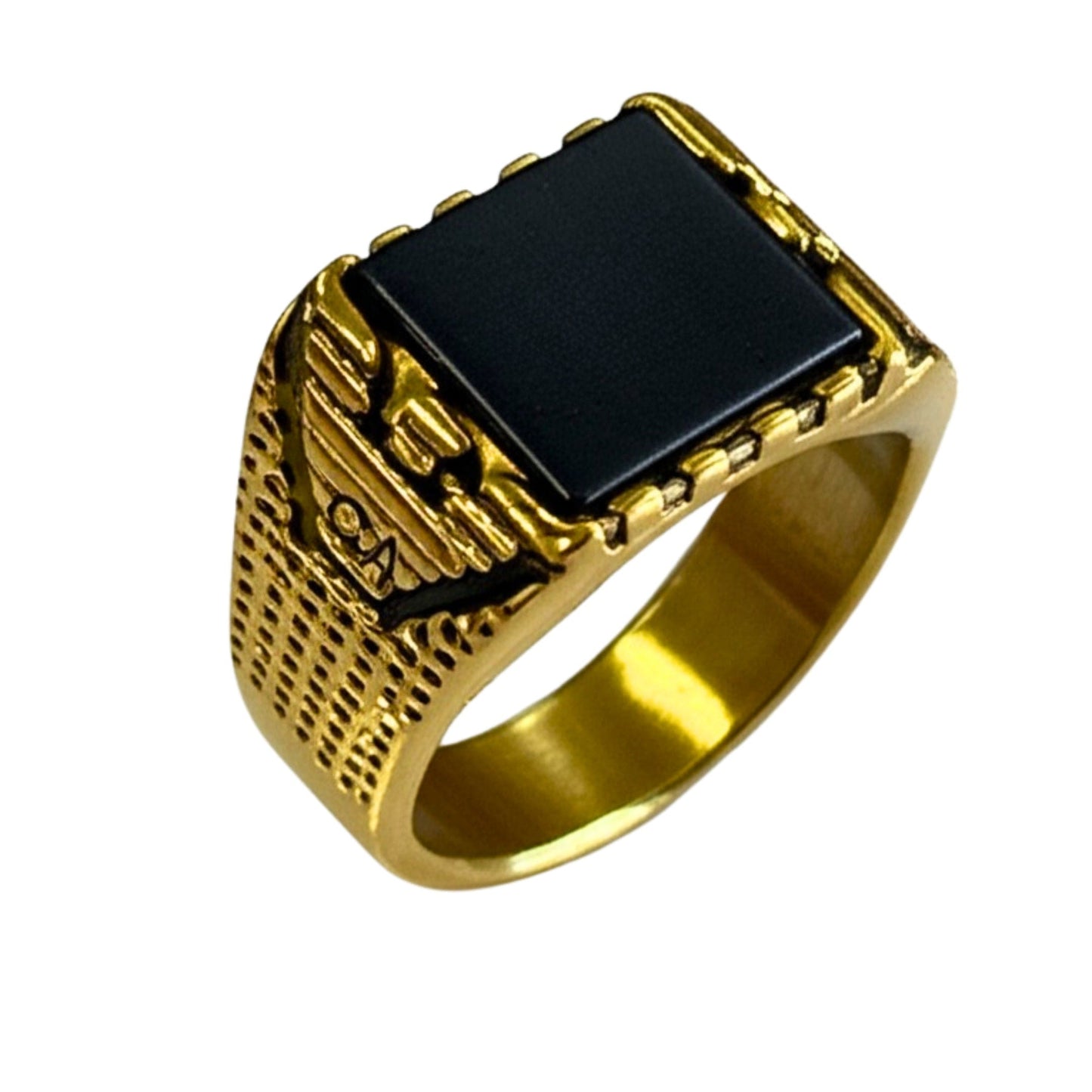 THE MEN THING Rings Royal Series - GOLDEN AEGIS RING - Pure Stainless Steel Men’s Gold-Plated Ring – Statement Luxury Jewelry (Size : 16-21-27)