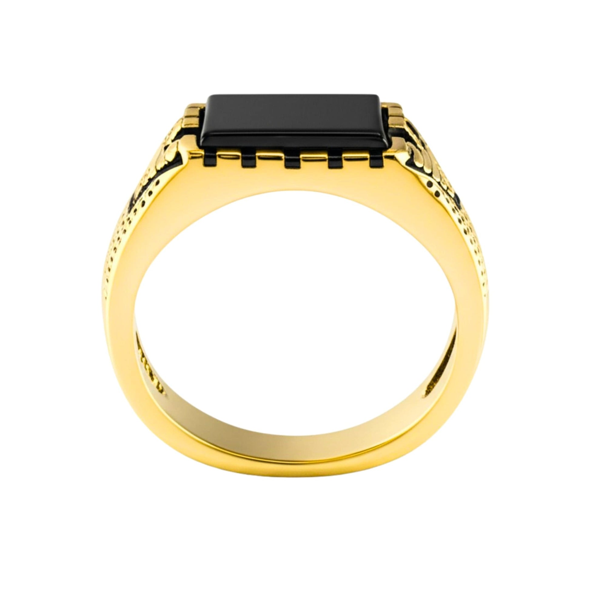 THE MEN THING Rings Royal Series - GOLDEN AEGIS RING - Pure Stainless Steel Men’s Gold-Plated Ring – Statement Luxury Jewelry (Size : 16-21-27)