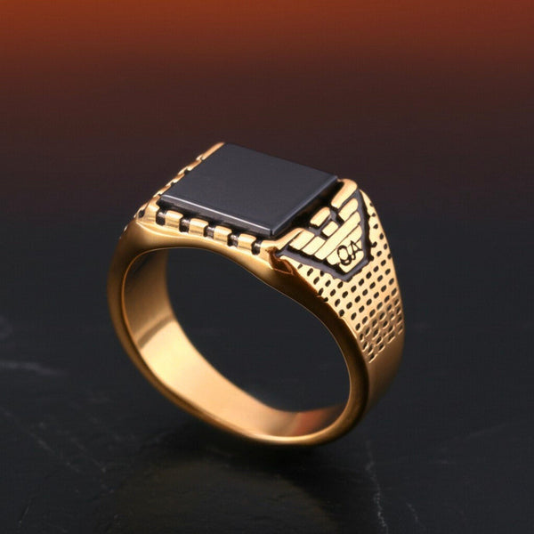 Royal Series - GOLDEN AEGIS RING - Pure Stainless Steel Men’s Gold-Plated Ring – Statement Luxury Jewelry (Size : 16-21-27)