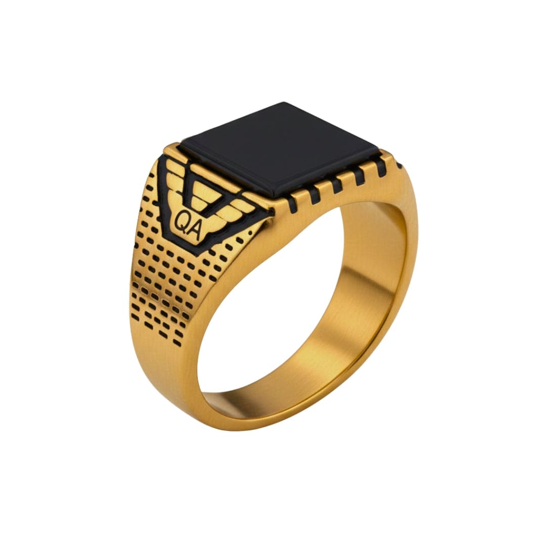 THE MEN THING Rings Royal Series - GOLDEN AEGIS RING - Pure Stainless Steel Men’s Gold-Plated Ring – Statement Luxury Jewelry (Size : 16-21-27)