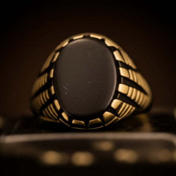 Royal Series - PRIME CREST RING - Pure Stainless Steel Men’s Gold-Plated Ring – Statement Luxury Jewelry (Size : 16-19-22-24-26)