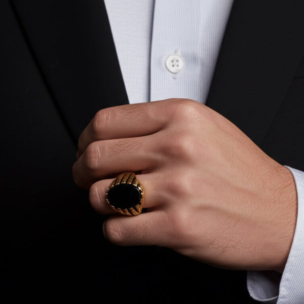 Royal Series - PRIME CREST RING - Pure Stainless Steel Men’s Gold-Plated Ring – Statement Luxury Jewelry (Size : 16-19-22-24-26)