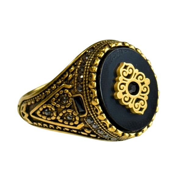 Royal Series - GOLDEN ELITE CREST RING - Pure Stainless Steel Men’s Steel-Gold-Plated Ring – Statement Luxury Jewelry (Size : 17-19-22-25-27)