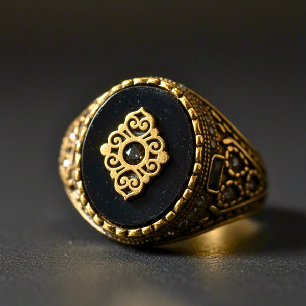 Royal Series - GOLDEN ELITE CREST RING - Pure Stainless Steel Men’s Steel-Gold-Plated Ring – Statement Luxury Jewelry (Size : 17-19-22-25-27)