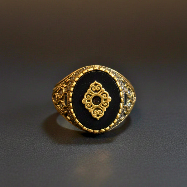 Royal Series - GOLDEN ELITE CREST RING - Pure Stainless Steel Men’s Steel-Gold-Plated Ring – Statement Luxury Jewelry (Size : 17-19-22-25-27)