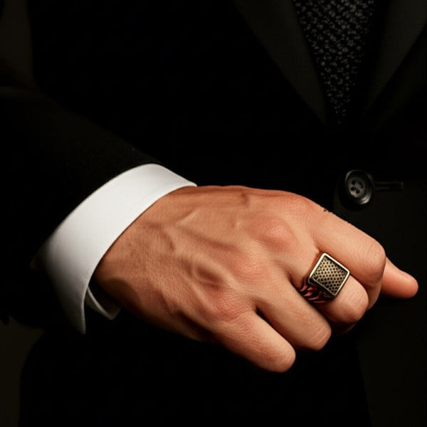 Royal Series - GOLDEN FORGE RING - Pure Stainless Steel Men’s Gold-Plated Ring – Statement Luxury Jewelry (Size : 17-22-27)