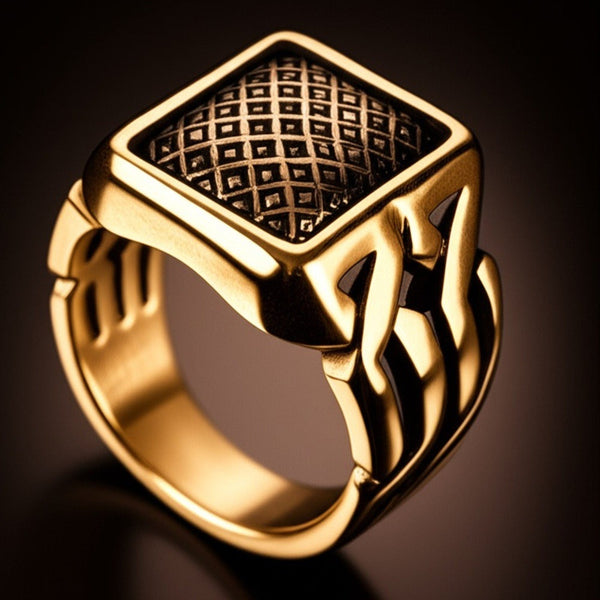 Royal Series - GOLDEN FORGE RING - Pure Stainless Steel Men’s Gold-Plated Ring – Statement Luxury Jewelry (Size : 17-22-27)
