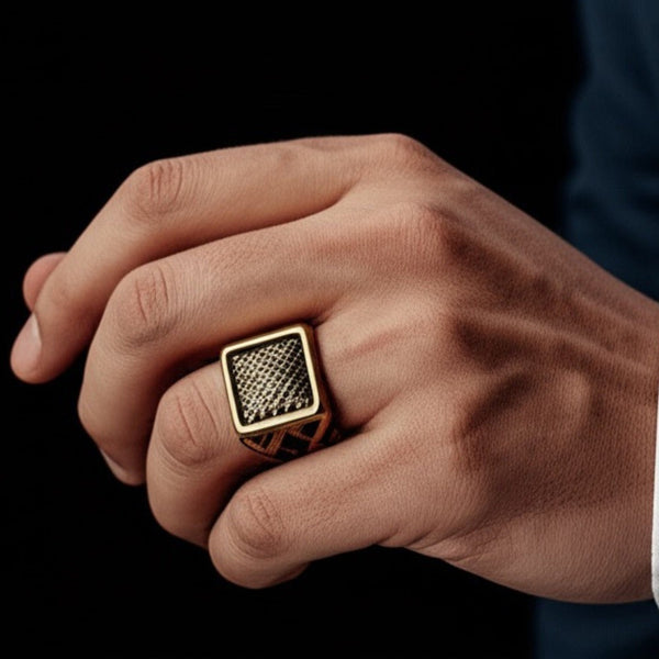 Royal Series - GOLDEN FORGE RING - Pure Stainless Steel Men’s Gold-Plated Ring – Statement Luxury Jewelry (Size : 17-22-27)