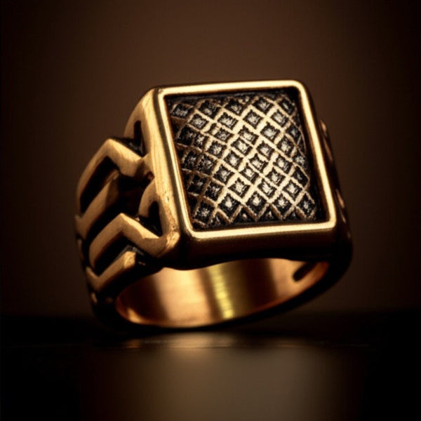 Royal Series - GOLDEN FORGE RING - Pure Stainless Steel Men’s Gold-Plated Ring – Statement Luxury Jewelry (Size : 17-22-27)