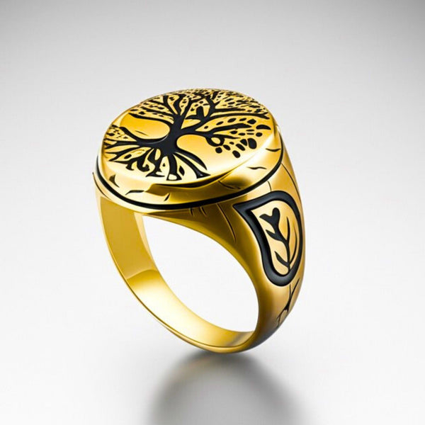 Royal Series - GOLDEN GENESIS RING - Pure Stainless Steel Men’s Gold-Plated Ring – Statement Luxury Jewelry (Size : 16-19-21-24-27)