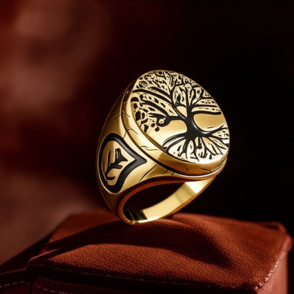 Royal Series - GOLDEN GENESIS RING - Pure Stainless Steel Men’s Gold-Plated Ring – Statement Luxury Jewelry (Size : 16-19-21-24-27)