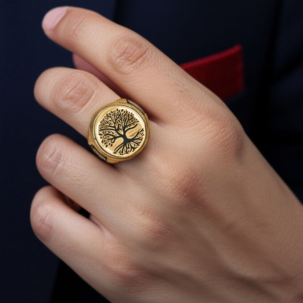 Royal Series - GOLDEN GENESIS RING - Pure Stainless Steel Men’s Gold-Plated Ring – Statement Luxury Jewelry (Size : 16-19-21-24-27)