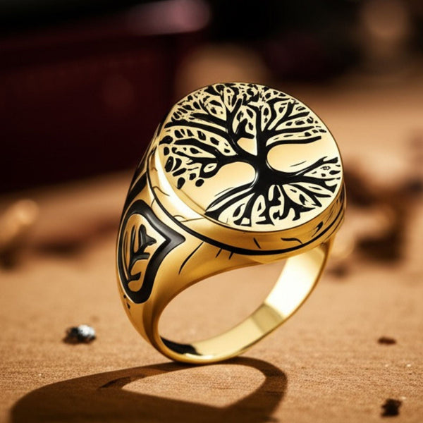 Royal Series - GOLDEN GENESIS RING - Pure Stainless Steel Men’s Gold-Plated Ring – Statement Luxury Jewelry (Size : 16-19-21-24-27)