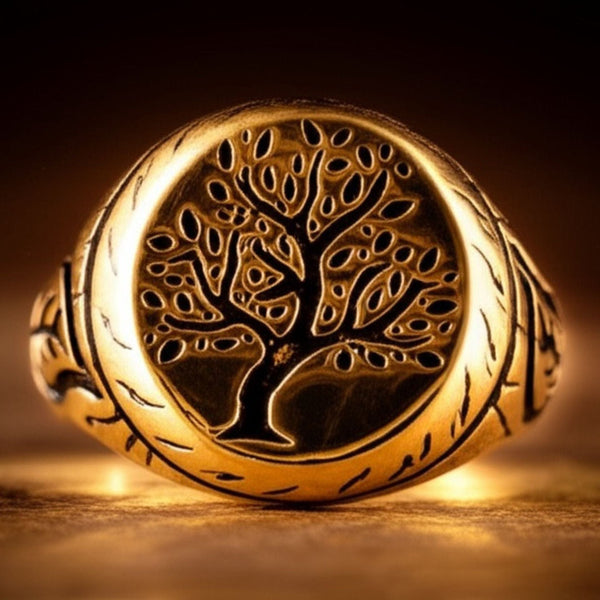 Royal Series - GOLDEN GENESIS RING - Pure Stainless Steel Men’s Gold-Plated Ring – Statement Luxury Jewelry (Size : 16-19-21-24-27)