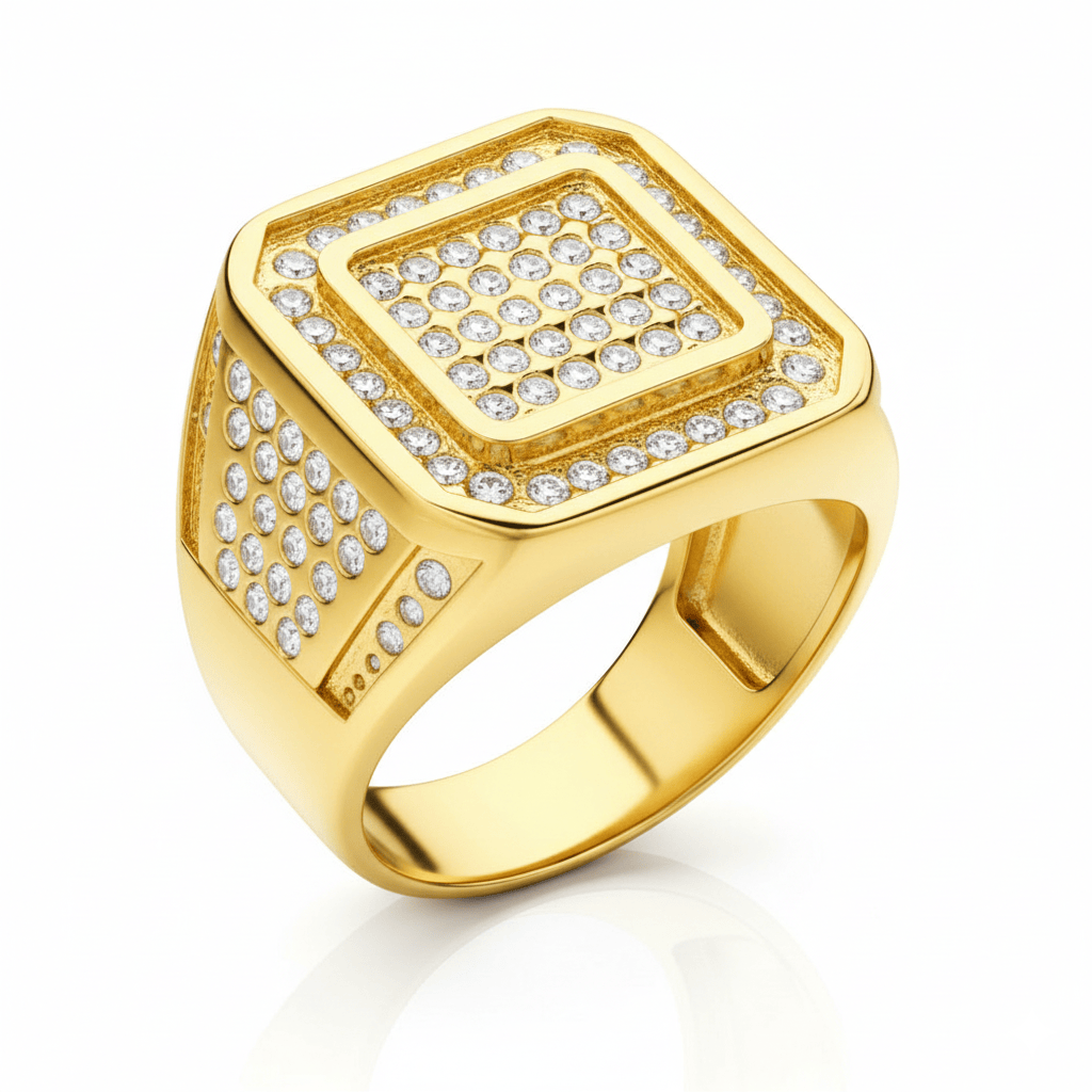 THE MEN THING Rings Royal Series - GOLDEN GLORY RING - Pure Stainless Steel Men’s Golden - Plated Ring – Statement Luxury Jewelry (Size : 16-18-26)