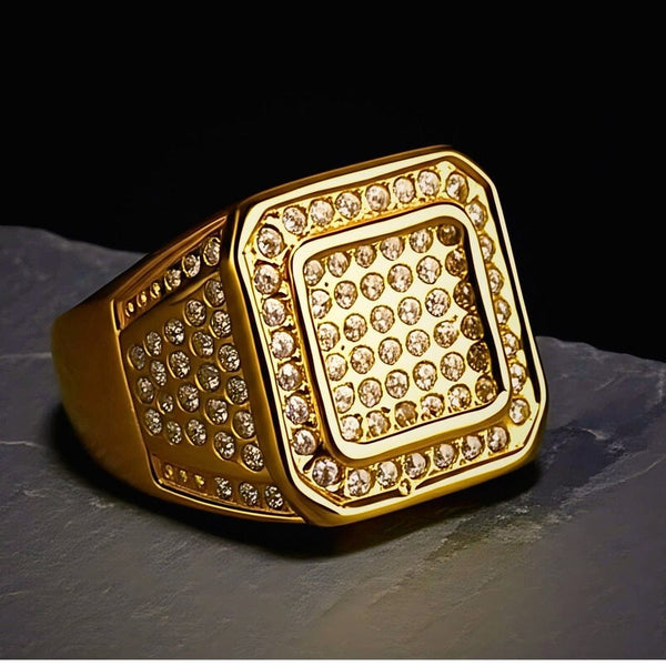 Royal Series - GOLDEN GLORY RING - Pure Stainless Steel Men’s Golden - Plated Ring – Statement Luxury Jewelry (Size : 16-18-26)