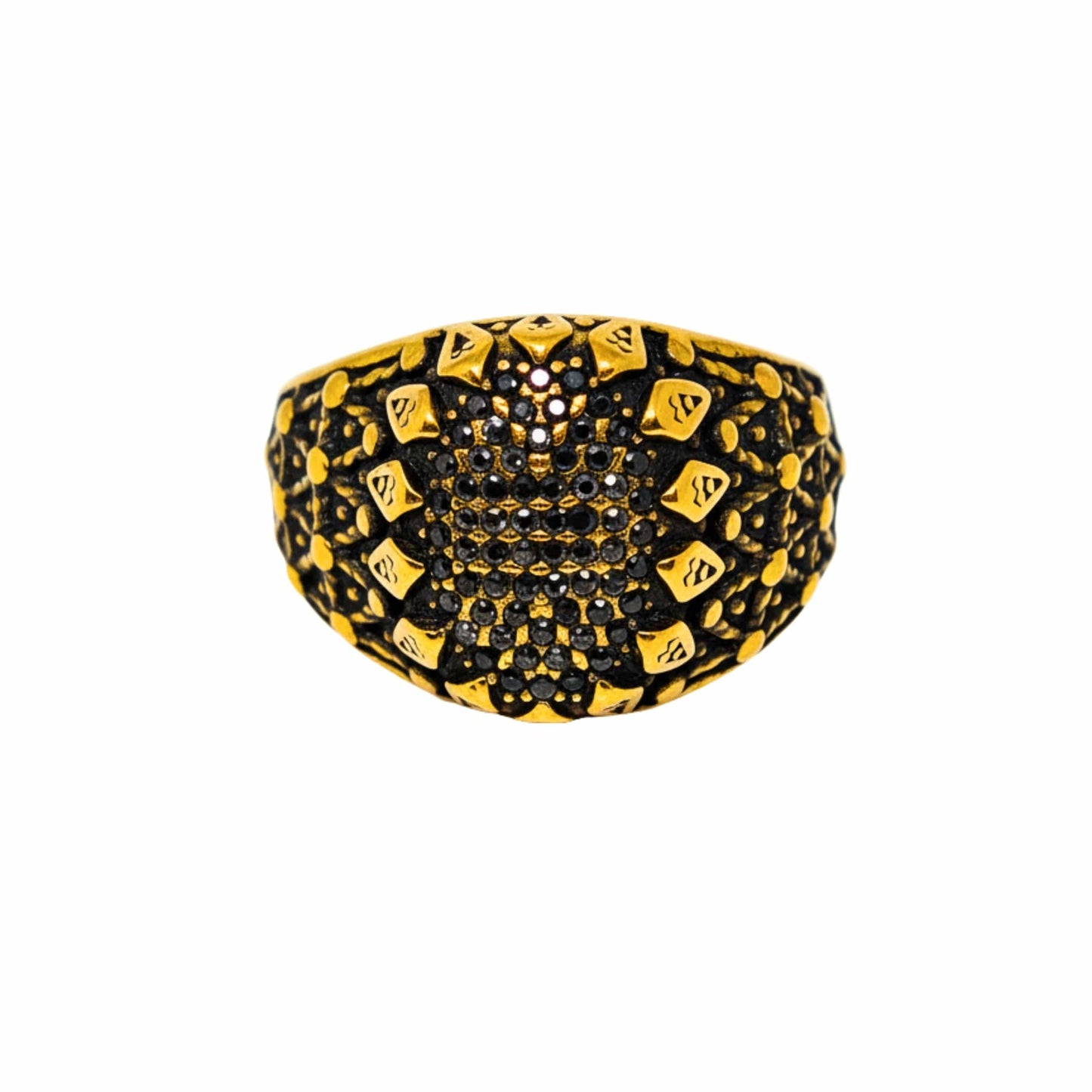 THE MEN THING Rings Royal Series - GOLDEN HIVE RING - Pure Stainless Steel Men’s Gold-Plated Ring – Statement Luxury Jewelry (Size : 17-21-22-26-27)