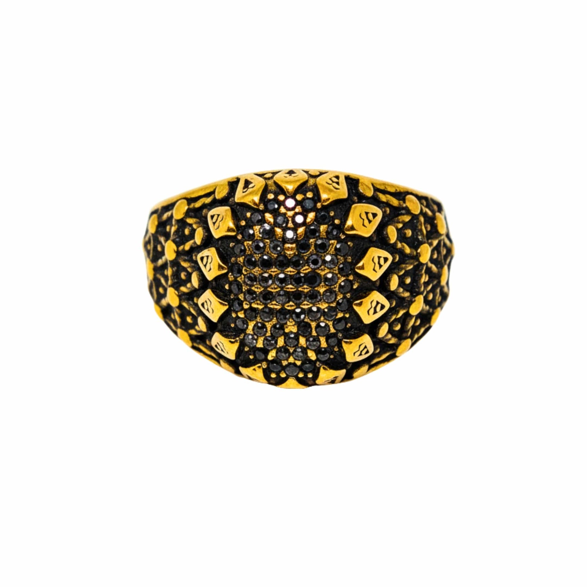 THE MEN THING Rings Royal Series - GOLDEN HIVE RING - Pure Stainless Steel Men’s Gold-Plated Ring – Statement Luxury Jewelry (Size : 17-21-22-26-27)