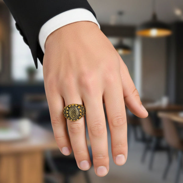 Royal Series - GOLDEN HIVE RING - Pure Stainless Steel Men’s Gold-Plated Ring – Statement Luxury Jewelry (Size : 17-21-22-26-27)
