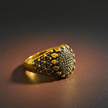 THE MEN THING Rings Royal Series - GOLDEN HIVE RING - Pure Stainless Steel Men’s Gold-Plated Ring – Statement Luxury Jewelry (Size : 17-21-22-26-27)