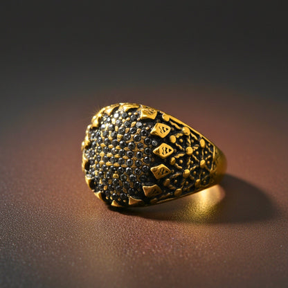 THE MEN THING Rings Royal Series - GOLDEN HIVE RING - Pure Stainless Steel Men’s Gold-Plated Ring – Statement Luxury Jewelry (Size : 17-21-22-26-27)