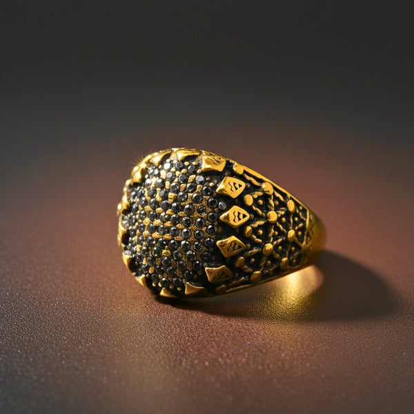 Royal Series - GOLDEN HIVE RING - Pure Stainless Steel Men’s Gold-Plated Ring – Statement Luxury Jewelry (Size : 17-21-22-26-27)