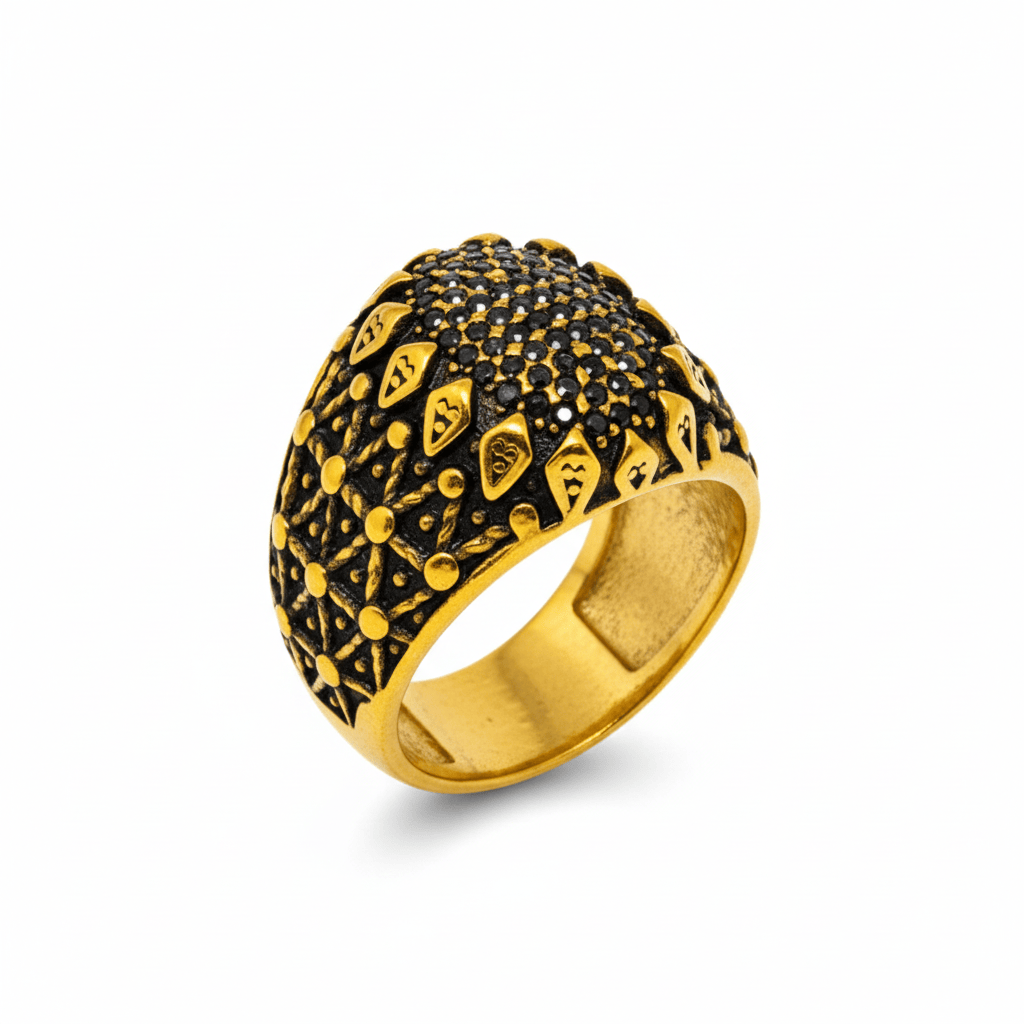 THE MEN THING Rings Royal Series - GOLDEN HIVE RING - Pure Stainless Steel Men’s Gold-Plated Ring – Statement Luxury Jewelry (Size : 17-21-22-26-27)