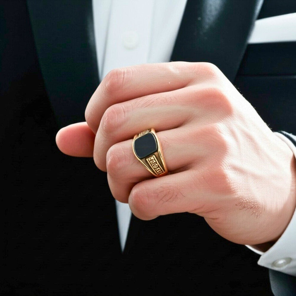 THE MEN THING Rings Royal Series - GOLDEN MAZE RING - Pure Stainless Steel Men’s Gold-Plated Ring – Statement Luxury Jewelry (Size : 16-21-26)
