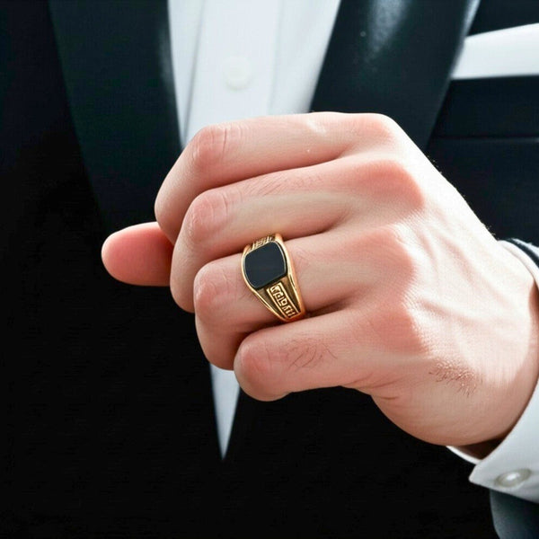 Royal Series - GOLDEN MAZE RING - Pure Stainless Steel Men’s Gold-Plated Ring – Statement Luxury Jewelry (Size : 16-21-26)
