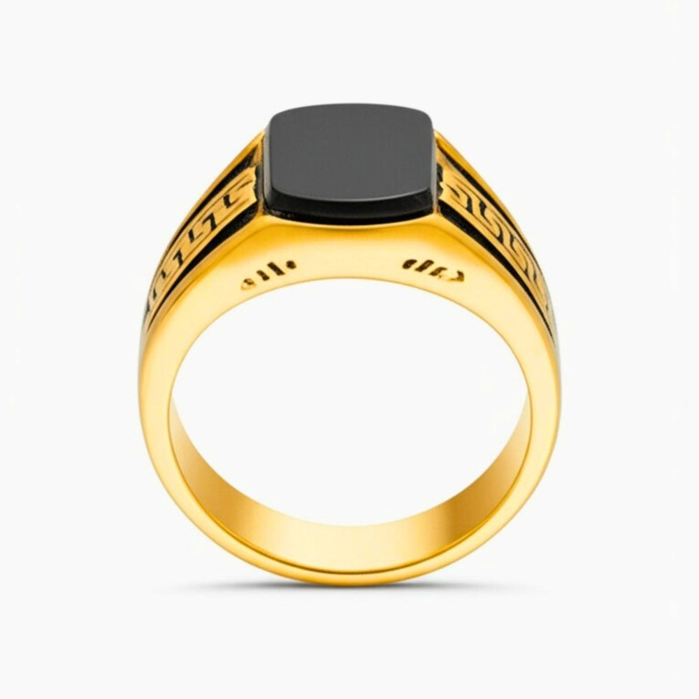 THE MEN THING Rings Royal Series - GOLDEN MAZE RING - Pure Stainless Steel Men’s Gold-Plated Ring – Statement Luxury Jewelry (Size : 16-21-26)