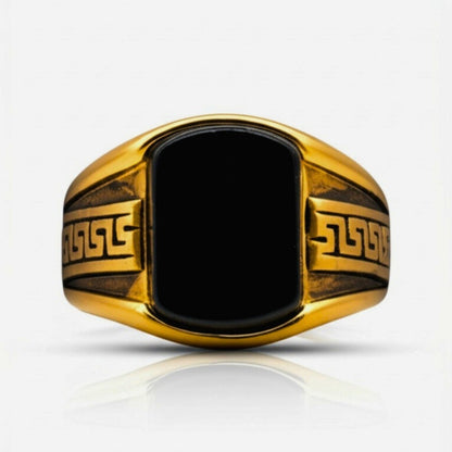 THE MEN THING Rings Royal Series - GOLDEN MAZE RING - Pure Stainless Steel Men’s Gold-Plated Ring – Statement Luxury Jewelry (Size : 16-21-26)