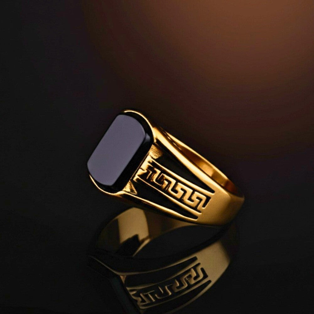 THE MEN THING Rings Royal Series - GOLDEN MAZE RING - Pure Stainless Steel Men’s Gold-Plated Ring – Statement Luxury Jewelry (Size : 16-21-26)