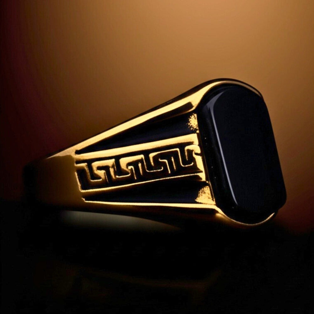 THE MEN THING Rings Royal Series - GOLDEN MAZE RING - Pure Stainless Steel Men’s Gold-Plated Ring – Statement Luxury Jewelry (Size : 16-21-26)