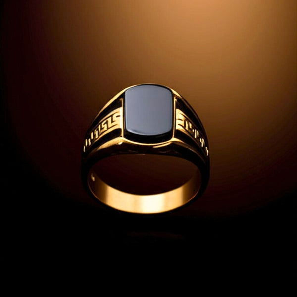 Royal Series - GOLDEN MAZE RING - Pure Stainless Steel Men’s Gold-Plated Ring – Statement Luxury Jewelry (Size : 16-21-26)