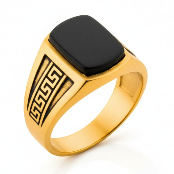 Royal Series - GOLDEN MAZE RING - Pure Stainless Steel Men’s Gold-Plated Ring – Statement Luxury Jewelry (Size : 16-21-26)