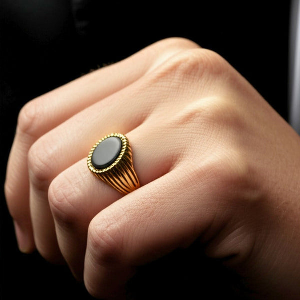 Royal Series - GOLDEN OBELISK RING - Pure Stainless Steel Men’s Gold-Plated Ring – Statement Luxury Jewelry (Size : 17-22-27)