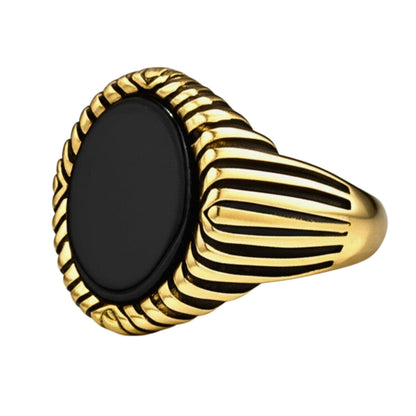 THE MEN THING Rings Royal Series - GOLDEN OBELISK RING - Pure Stainless Steel Men’s Gold-Plated Ring – Statement Luxury Jewelry (Size : 17-22-27)