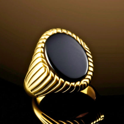 THE MEN THING Rings Royal Series - GOLDEN OBELISK RING - Pure Stainless Steel Men’s Gold-Plated Ring – Statement Luxury Jewelry (Size : 17-22-27)