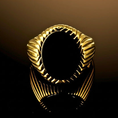 THE MEN THING Rings Royal Series - GOLDEN OBELISK RING - Pure Stainless Steel Men’s Gold-Plated Ring – Statement Luxury Jewelry (Size : 17-22-27)