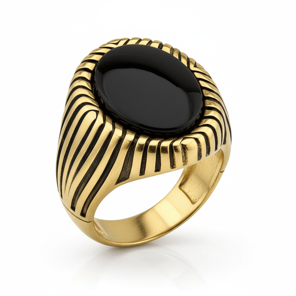 Royal Series - GOLDEN OBELISK RING - Pure Stainless Steel Men’s Gold-Plated Ring – Statement Luxury Jewelry (Size : 17-22-27)