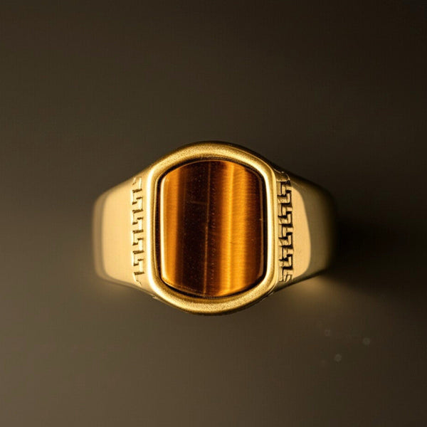 Royal Series - GOLDEN ODYSSEY RING - Pure Stainless Steel Men’s Gold-Plated Ring – Statement Luxury Jewelry (Size : 16-21-27)