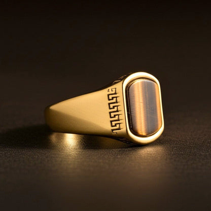 THE MEN THING Rings Royal Series - GOLDEN ODYSSEY RING - Pure Stainless Steel Men’s Gold-Plated Ring – Statement Luxury Jewelry (Size : 16-21-27)