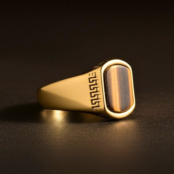 Royal Series - GOLDEN ODYSSEY RING - Pure Stainless Steel Men’s Gold-Plated Ring – Statement Luxury Jewelry (Size : 16-21-27)