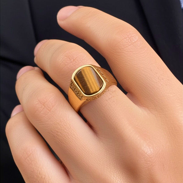 Royal Series - GOLDEN ODYSSEY RING - Pure Stainless Steel Men’s Gold-Plated Ring – Statement Luxury Jewelry (Size : 16-21-27)