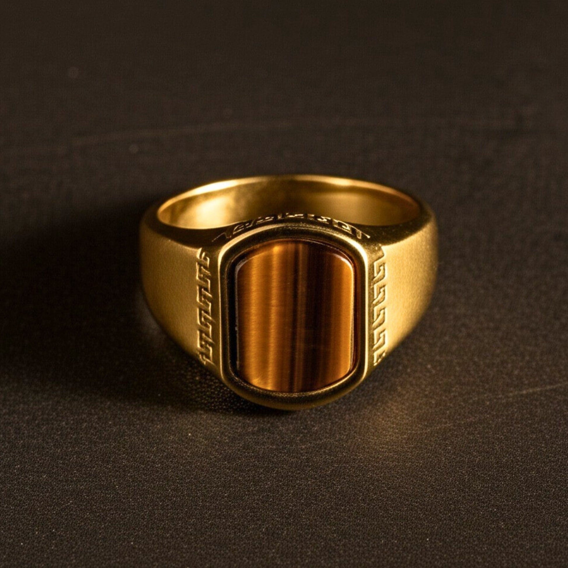 THE MEN THING Rings Royal Series - GOLDEN ODYSSEY RING - Pure Stainless Steel Men’s Gold-Plated Ring – Statement Luxury Jewelry (Size : 16-21-27)